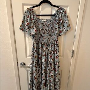 Ivy City Co Sky Blue Floral Smocked Maxi Dress with Puff Sleeves